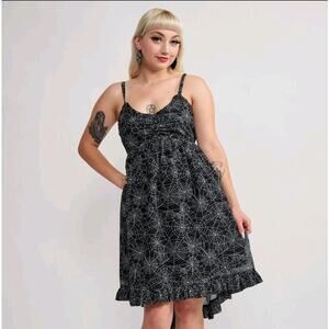 Sourpuss Women's Spiderweb Babydoll Dress SZ Large Spooky Halloween Gothic